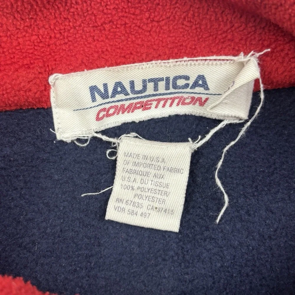 Nautica Competition VTG Mens L‎ 1/4 Zip Fleece Jacket Navy Blue Spellout 1990s